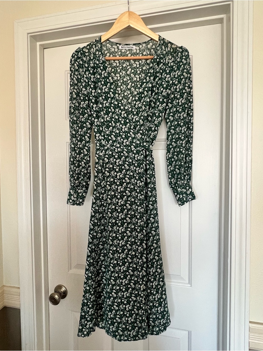 Reformation Green Floral Wrap Midi Dress - Women's
